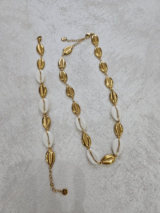 Completo conchiglie bracciale +collana in acciaio inox