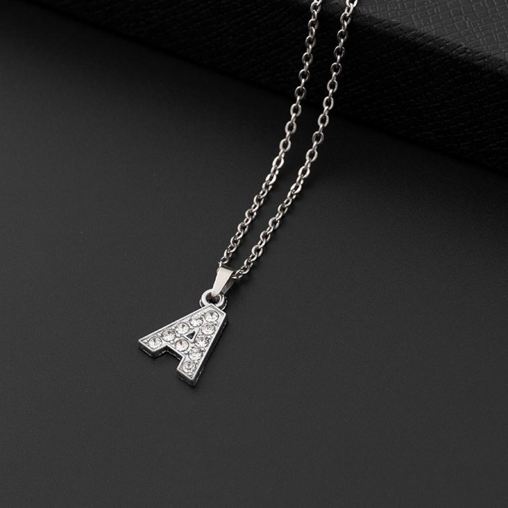 Collana a lettera in silver con zirconi in acciaio inossidabile 304