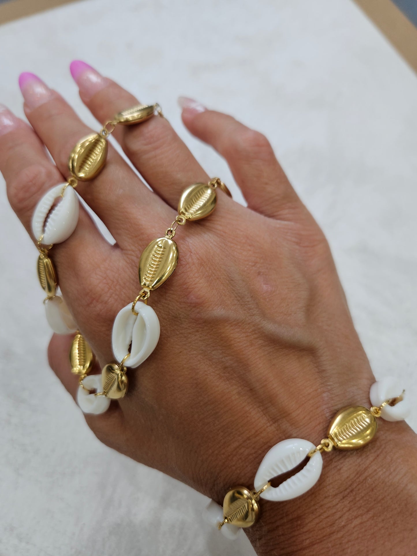 Completo conchiglie bracciale +collana in acciaio inox