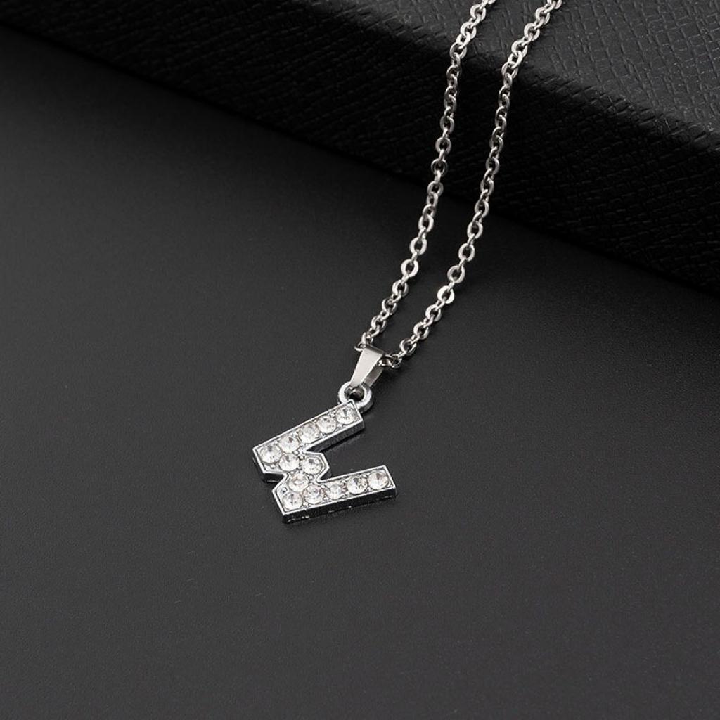 Collana a lettera in silver con zirconi in acciaio inossidabile 304