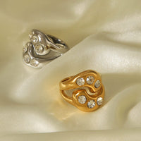 Anello Chunky silver con zirconi in acciaio inossidabile 304