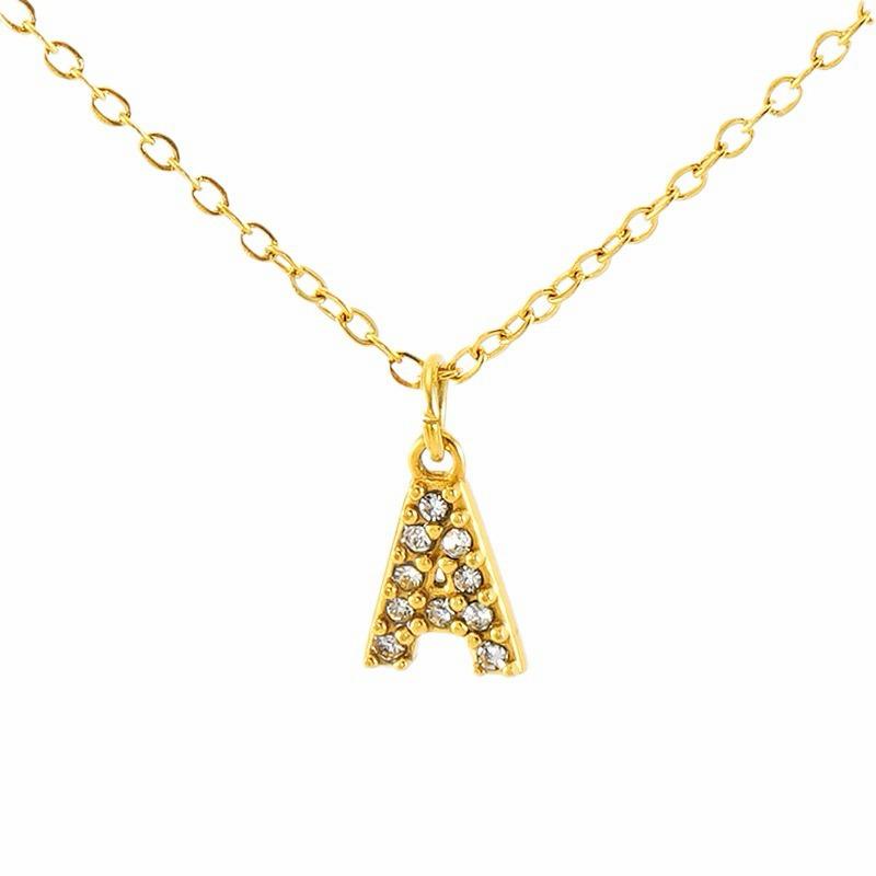 COLLANA LETTERA IN GOLD CON ZIRCONI IN ACCIAIO INOX 304