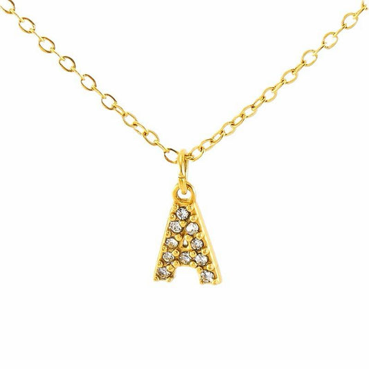 COLLANA LETTERA IN GOLD CON ZIRCONI IN ACCIAIO INOX 304