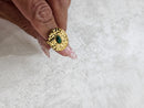 Anello regolabile con pietra verde in acciaio inox