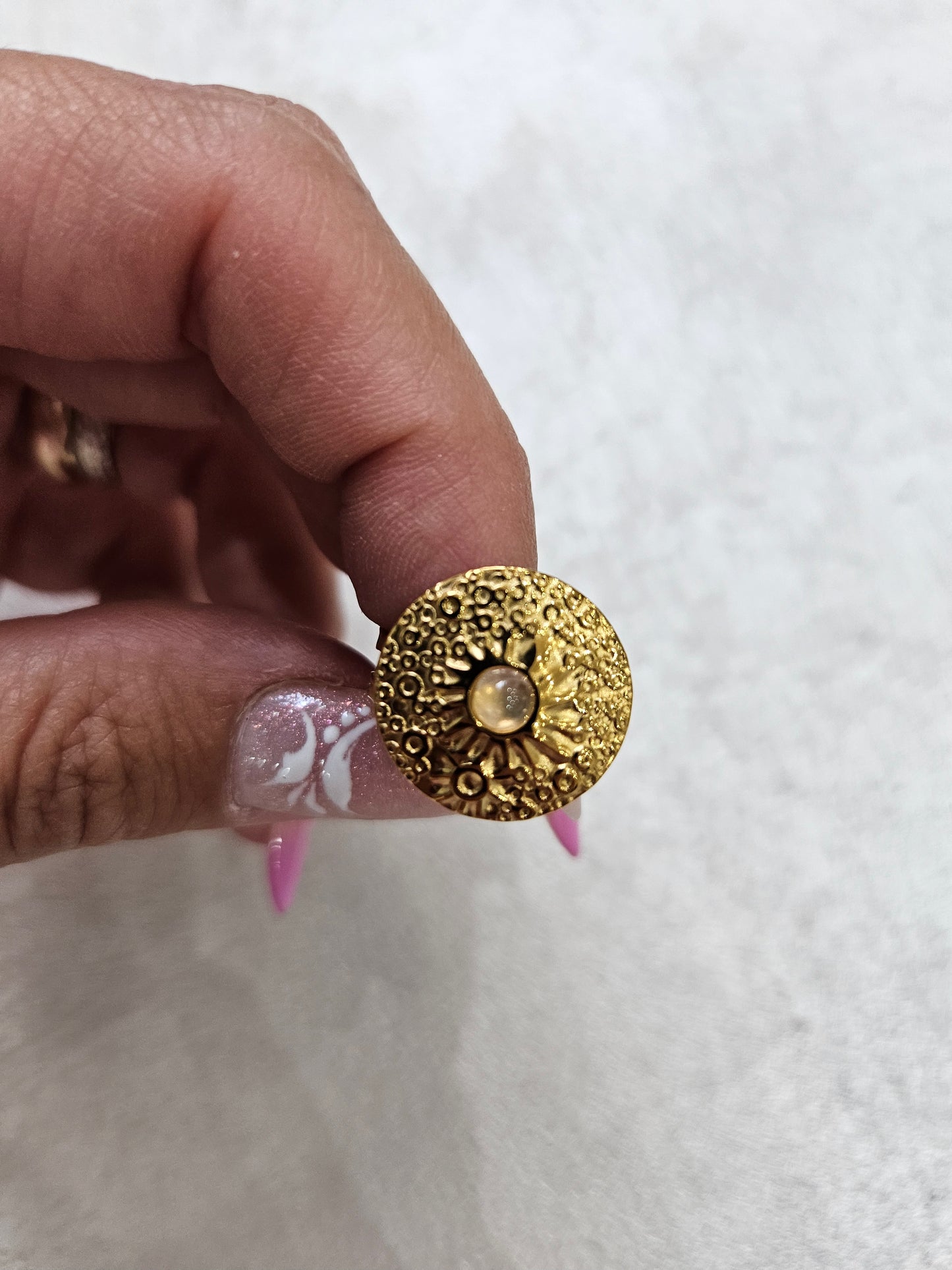 Anello pietra rosa in acciaio inox