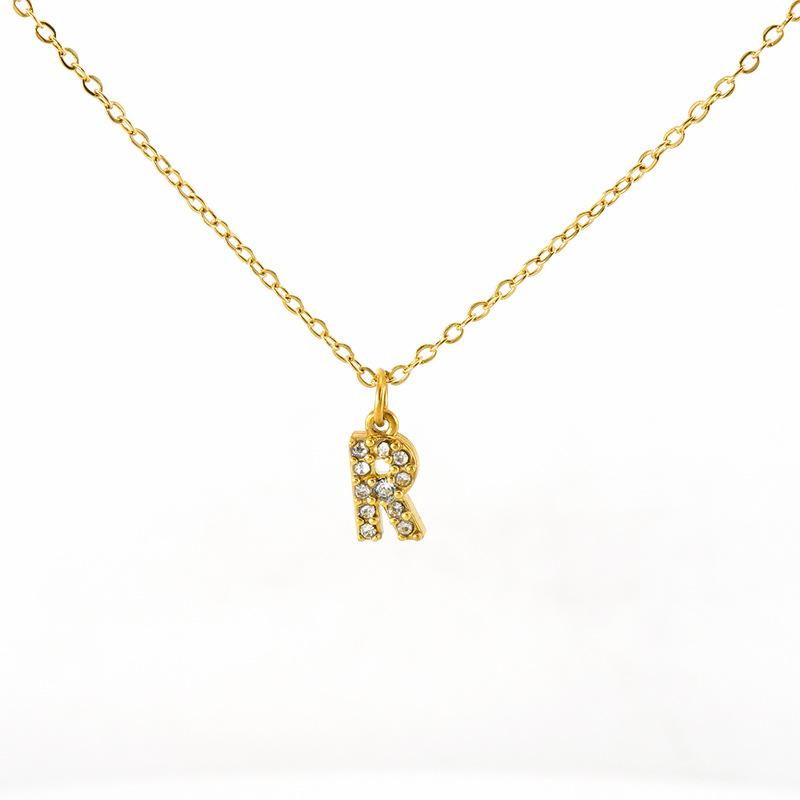 COLLANA LETTERA IN GOLD CON ZIRCONI IN ACCIAIO INOX 304