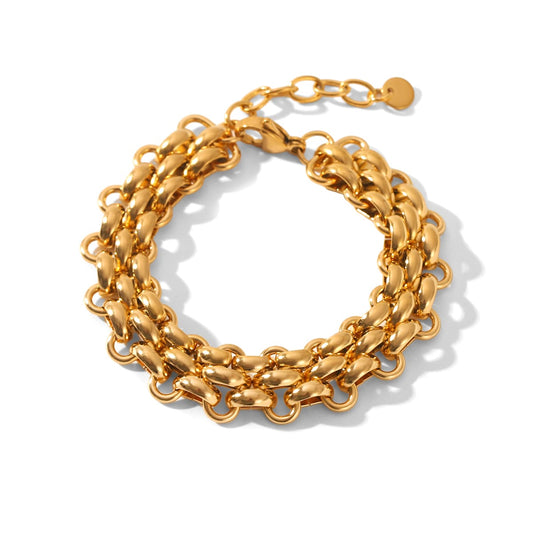 BRACCIALE SOFIA IN ORO A DOPPIA CATENA INTRECCIATO IN ACCIAIO INOX 304