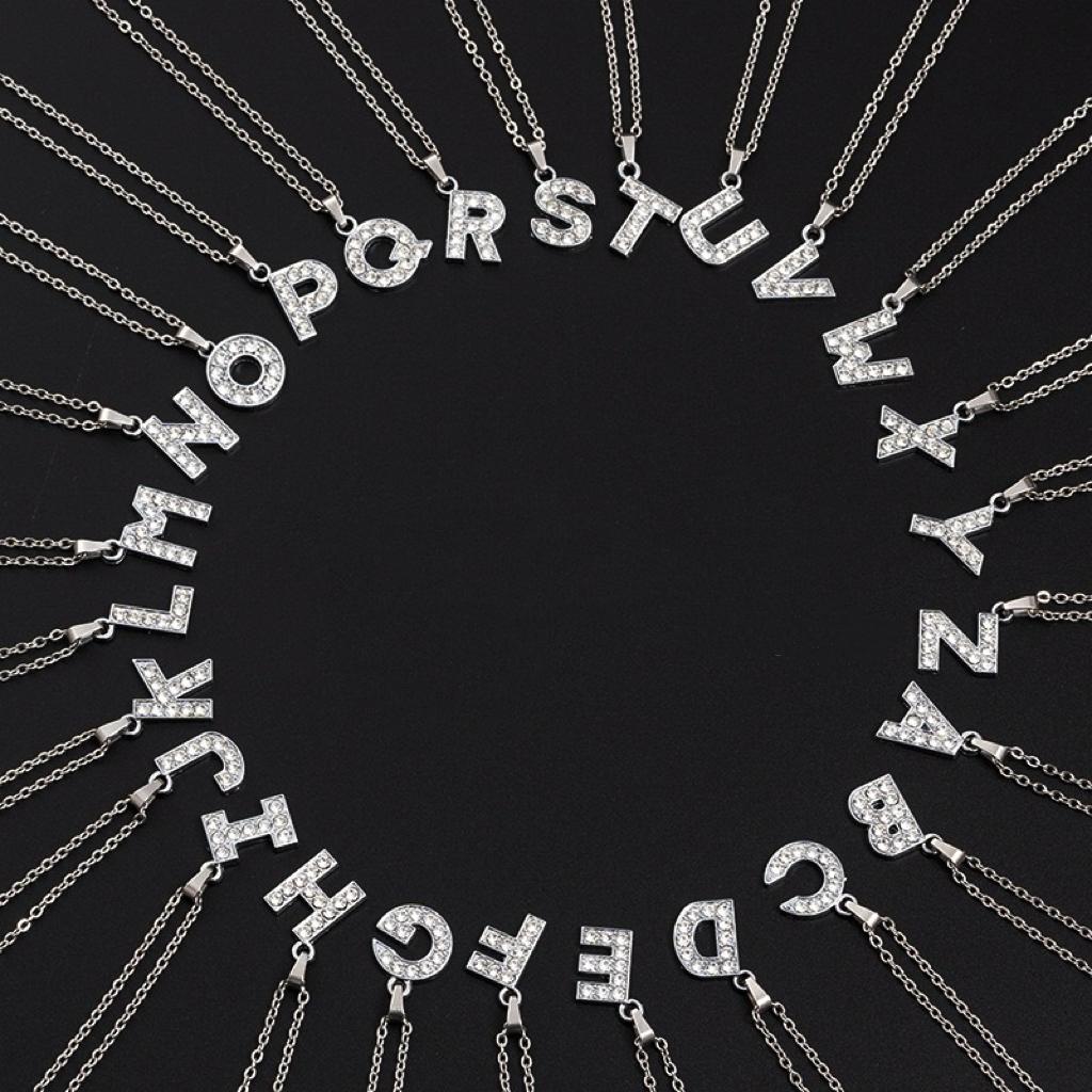 Collana a lettera in silver con zirconi in acciaio inossidabile 304