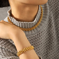BRACCIALE SOFIA IN ORO A DOPPIA CATENA INTRECCIATO IN ACCIAIO INOX 304