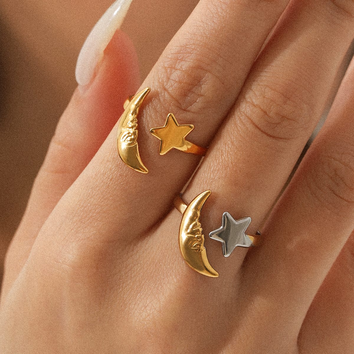 ANELLO  COSTELLAZIONI IN ORO/AREGENTO IN ACCIAIO INOX 304