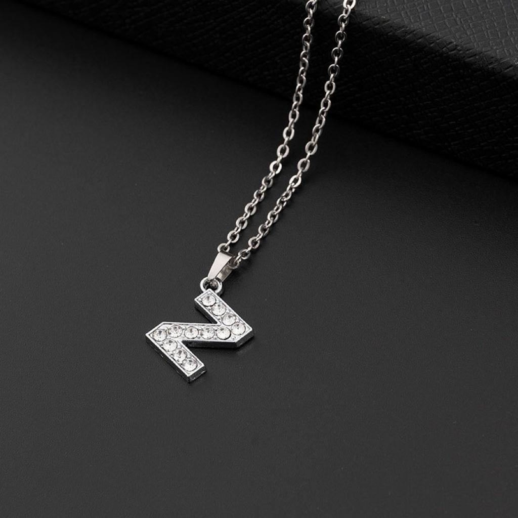 Collana a lettera in silver con zirconi in acciaio inossidabile 304