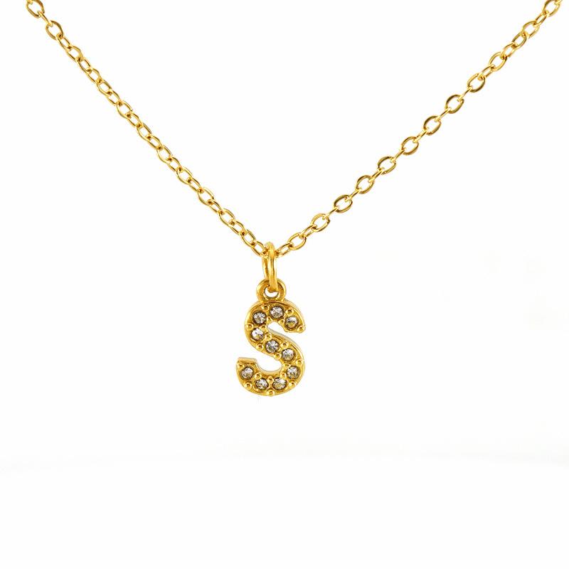 COLLANA LETTERA IN GOLD CON ZIRCONI IN ACCIAIO INOX 304