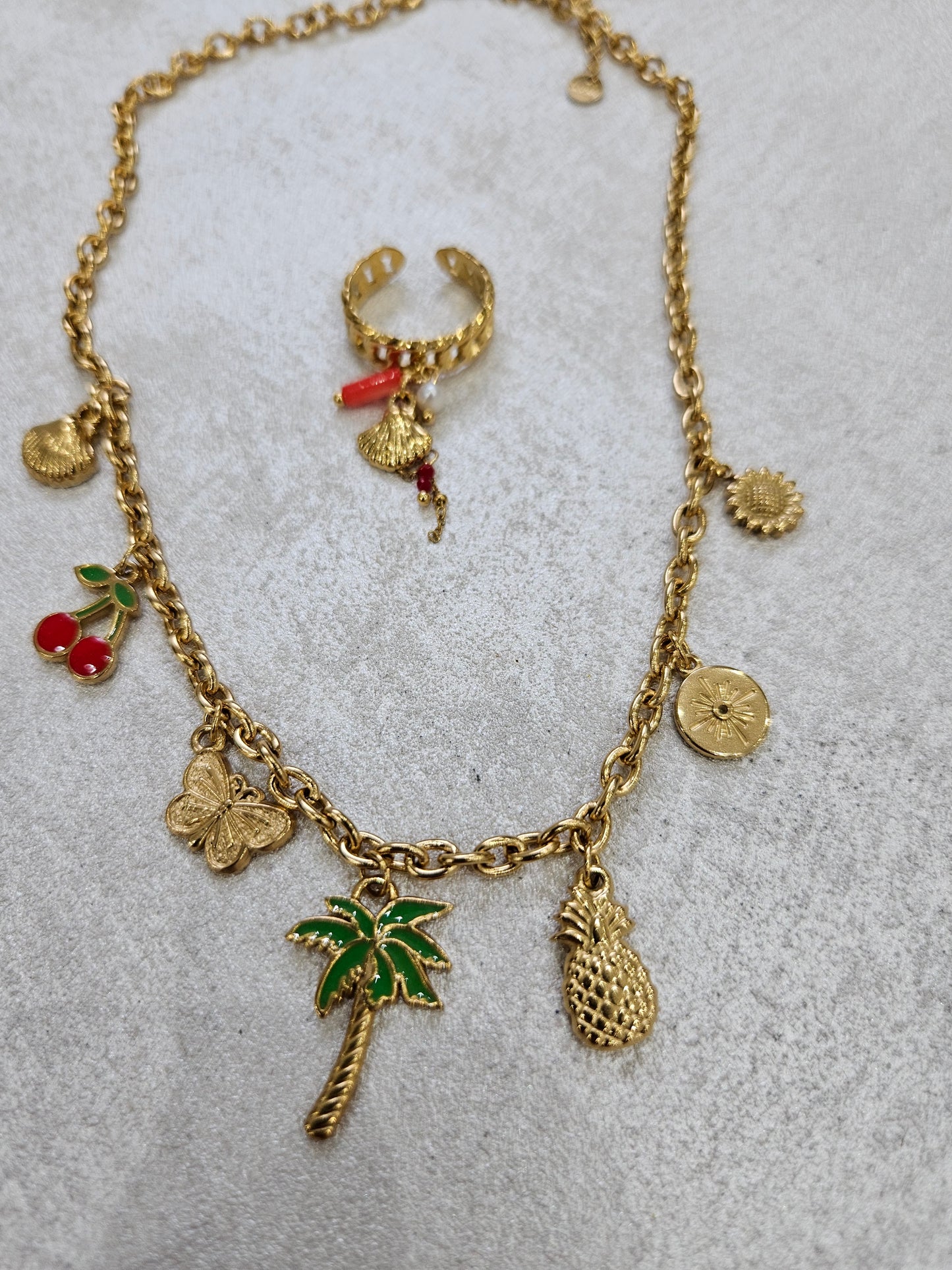 Completo charm collana +anello charm in acciaio inox inossidabile