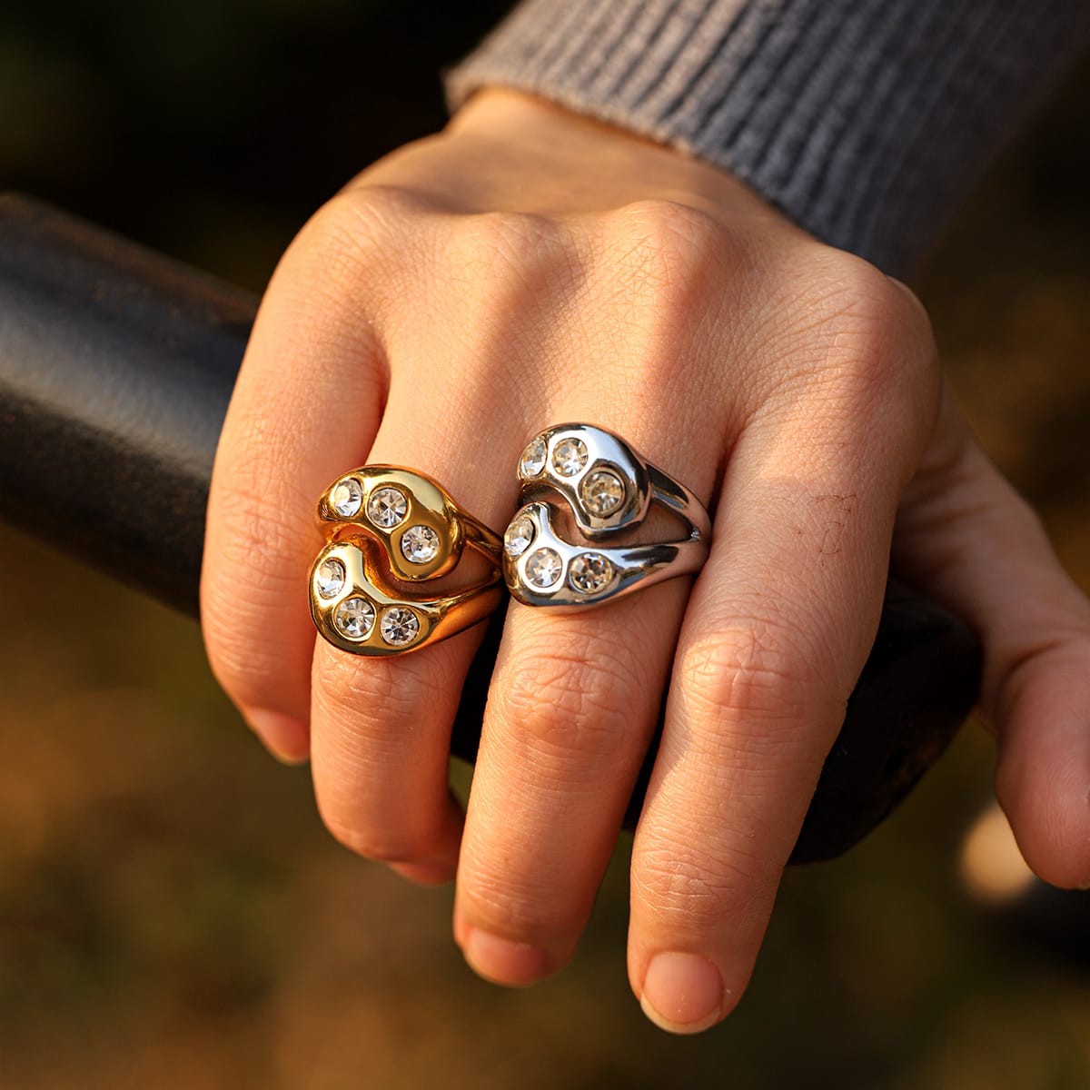 Anello Chunky silver con zirconi in acciaio inossidabile 304