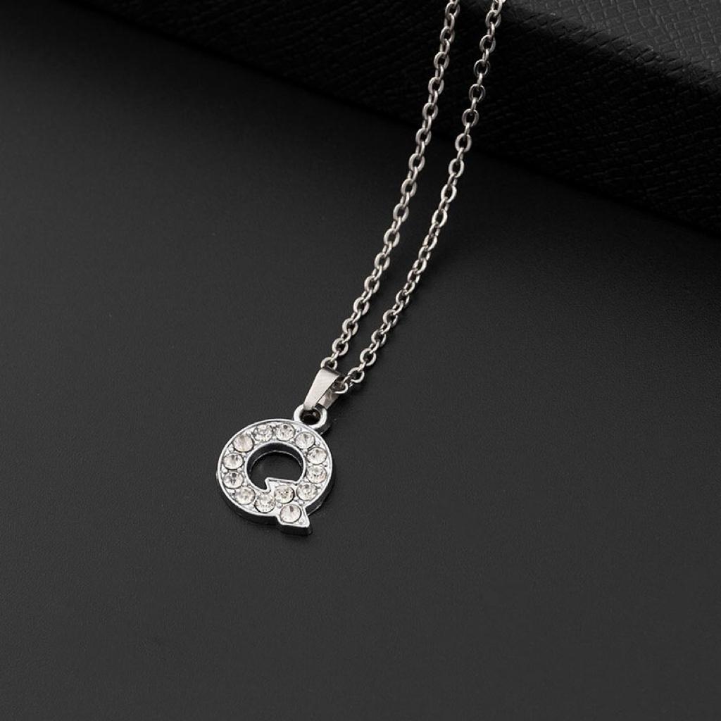 Collana a lettera in silver con zirconi in acciaio inossidabile 304