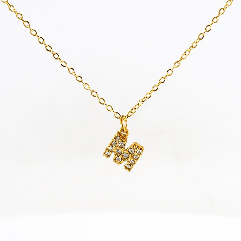 COLLANA LETTERA IN GOLD CON ZIRCONI IN ACCIAIO INOX 304