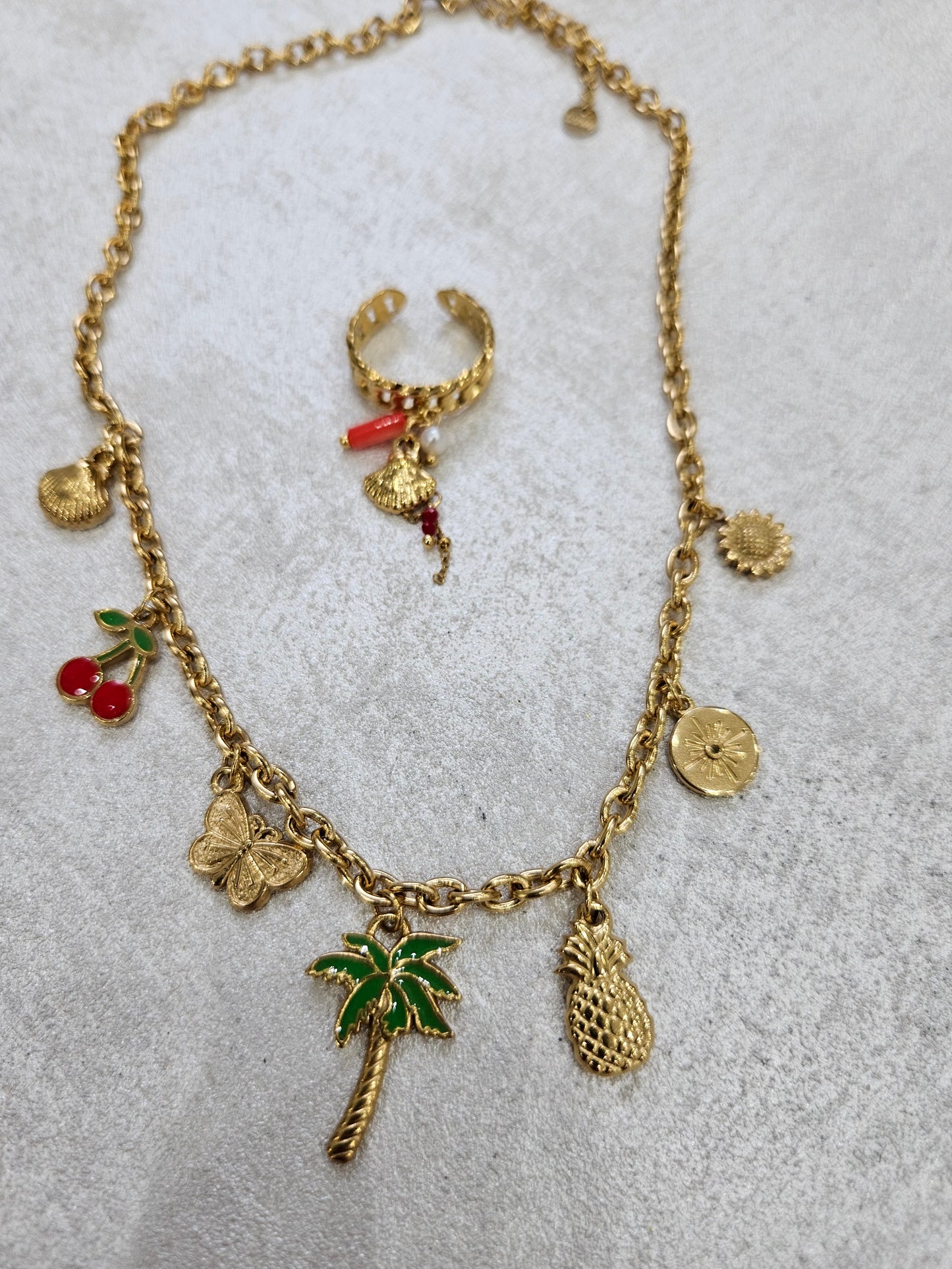 Completo charm collana +anello charm in acciaio inox inossidabile