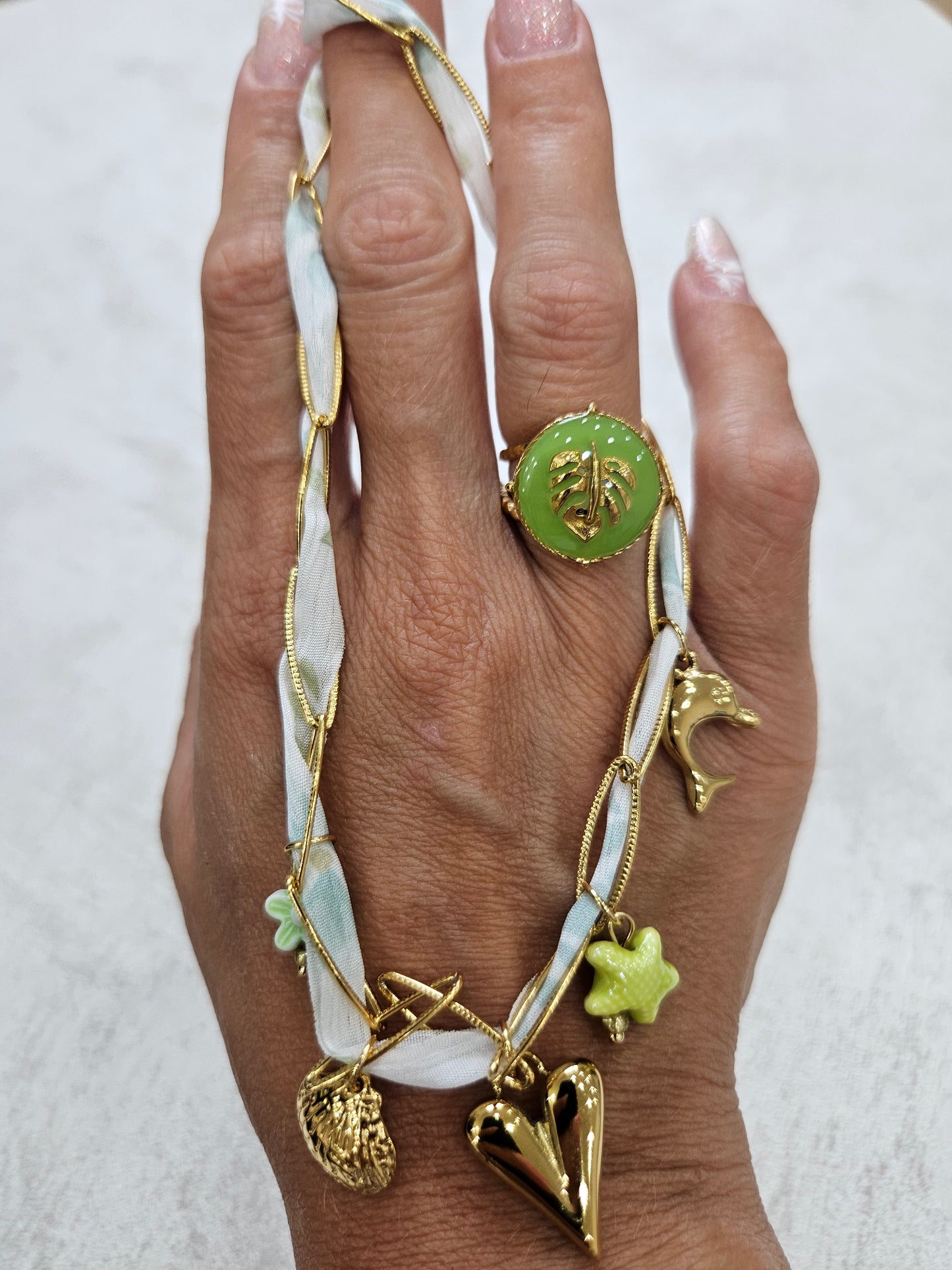 Completo anello +collana coker cuori charm acciaio inox