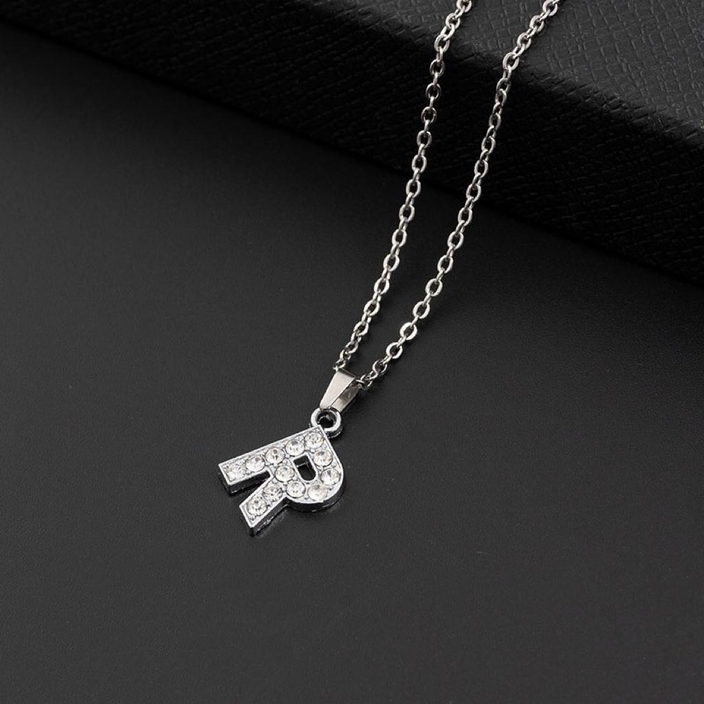 Collana a lettera in silver con zirconi in acciaio inossidabile 304