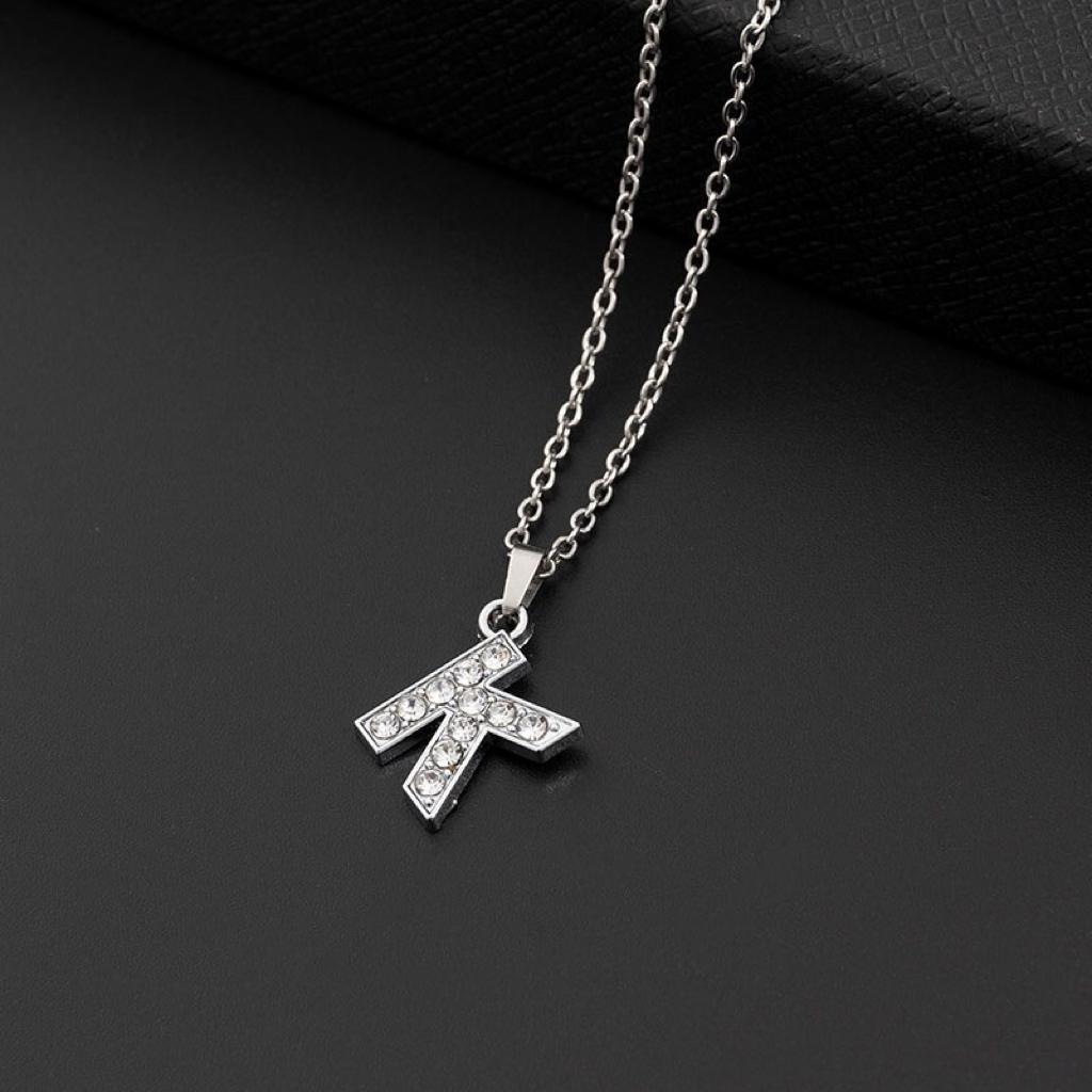 Collana a lettera in silver con zirconi in acciaio inossidabile 304