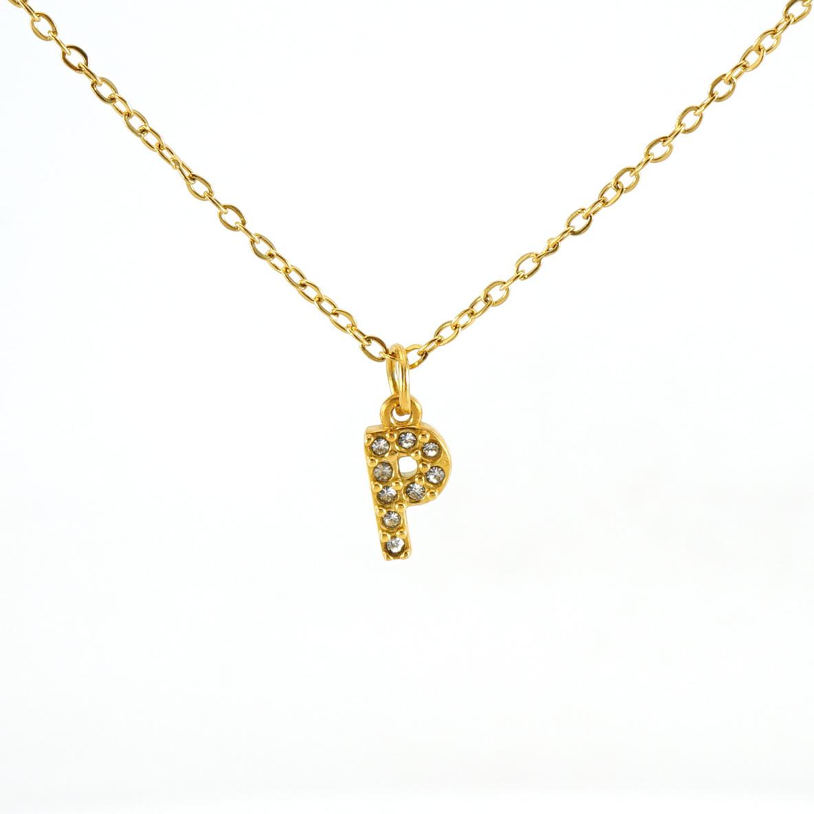 COLLANA LETTERA IN GOLD CON ZIRCONI IN ACCIAIO INOX 304