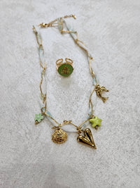 Completo anello +collana coker cuori charm acciaio inox