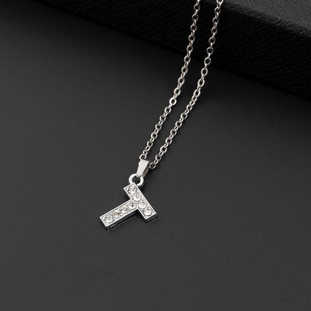 Collana a lettera in silver con zirconi in acciaio inossidabile 304